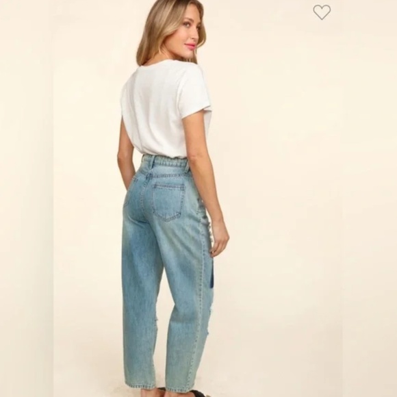 Haptics Ripped Patchwork High Waist Straight Leg Jeans - Picture 4 of 8